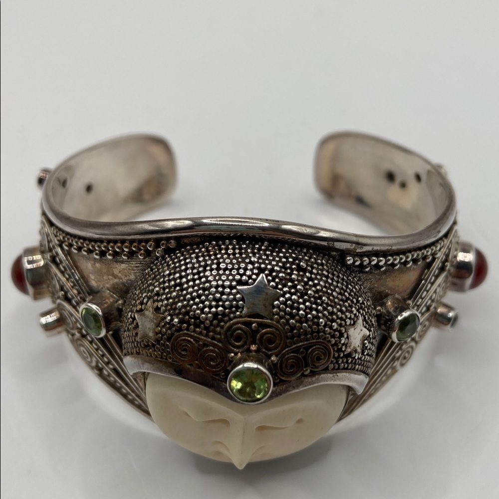 Novica Handmade 925 Carnelian Peridot Blue Topaz Moon Queen Cuff Bracelet - Picture 5 of 8